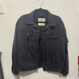 Size L Hollister Black Distressed Denim Jacket